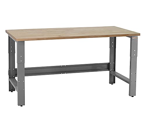 Table & Workbench: 1" Thick Solid Oiled Wood Butcher Block Top, Height Adjustable - 30" D x 48" L x 30" - 36" H - by BenchPro
