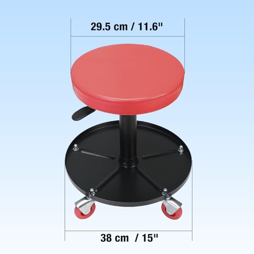 Big RED Creeper Garage/Shop Seat: Heavy Duty Rolling Pneumatic Padded Adjustable Mechanic Stool with Tool Tray Storage, Red Large