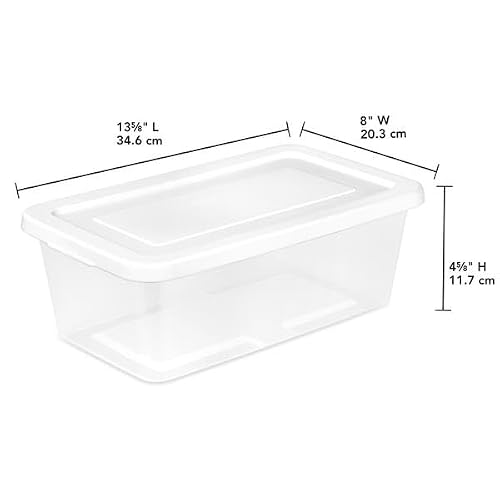 Sterilite 6 Quart Clear Storage Bins with Lids, 18-Pack Plastic Storage Containers, Clear Stackable Storage Bins Box for Closet, Garage, Classroom, Home Organization and Storage, Cloth Included