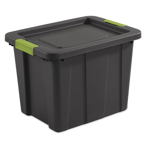 Sterilite 18 Gal Latching Tuff1 Storage Tote, Stackable Bin with Latch Lid, Plastic Container to Organize Garage, Basement, Gray Base and Lid, 6-Pack