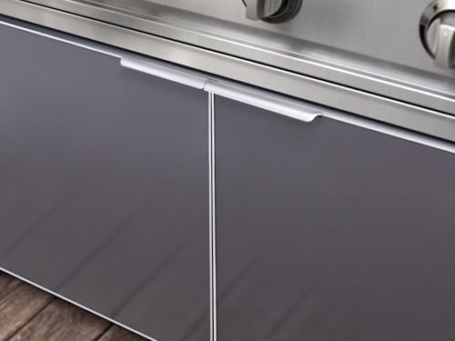 NewAge Products Outdoor Kitchen Island Aluminum Slate Gray 6 Piece Cabinet Set with Fridge, Liquid Propane 40" Performance Grill, Backyard Outdoor Grilling Set, 4-Burner BBQ 48000 BTU Gas Grill, 66312