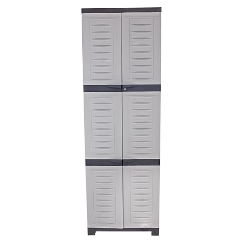Sunnydaze 72" H Resin Garage Storage Cabinet - Garage Cabinet with Lockable Doors and Adjustable Shelves - Freestanding Utility Storage for Laundry Room, Office, Basement - Gray