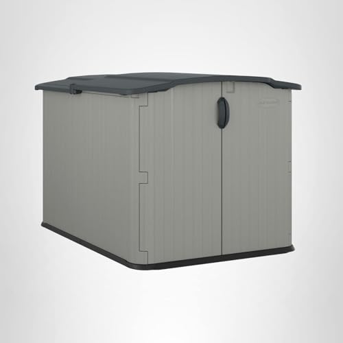 Suncast 138 Cu Ft Horizontal Outdoor Storage Shed, 57.5"x79.75"x52" Glidetop Outdoor Shed with Sliding Lid, Resin Storage Sheds with Floor for Bikes, Motorcycles, & Lawn Mower, Made in the USA