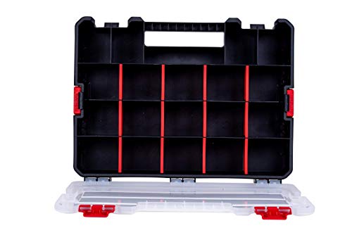 2-Pack Small Parts Organizer Box – Stackable Hardware Storage Organizer Case with 20 Compartments & Dividers – Screw, Nut, Bolt, Drill Bit Organizer for Garage, Workshop, Crafts