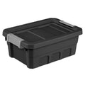 Sterilite 6-Pack Stacker Tote, Stackable Plastic Storage Bins with Lids, 4 Gallon, Black - Small Organizer Bin Containers for Bed, Garage, Office, Kitchen, and Classroom Organization