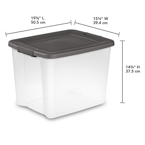 Sterilite 12-Pack 50 Quart ShelfTotes, Clear Plastic Storage Organizer Bins, Flat Gray Lid - Large Stackable Containers for Garage Shelves, Basement Room, Attic, and Home Organization