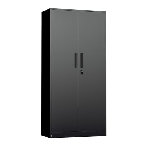 INTERGREAT Metal Storage Cabinet with Lock, 72" H Lockable Metal Storage Cabinet with Locking Doors, Steel Storage Lockers with Adjustable Shelves for Office, Home, Garage, Gym, School (Black)