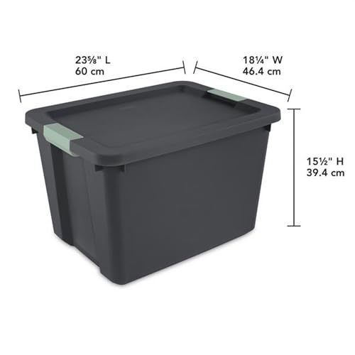 Sterilite 12 Pack 20 Gallon Latch Tote, Stackable Plastic Storage Bin Container, Gray/Green