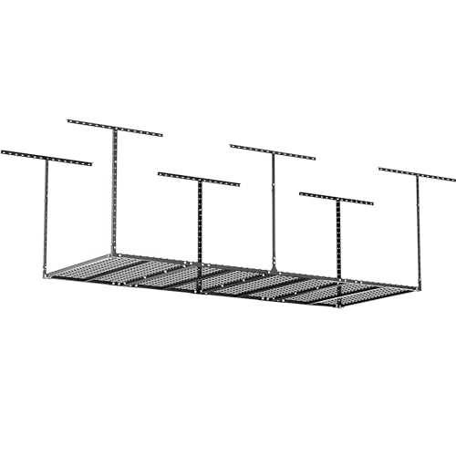 GIOTORENT 3x8FT Heavy Duty Overhead Garage Storage Rack - Adjustable Ceiling Shelving with 600lbs Weight Capacity, Metal Garage Organization System, Black