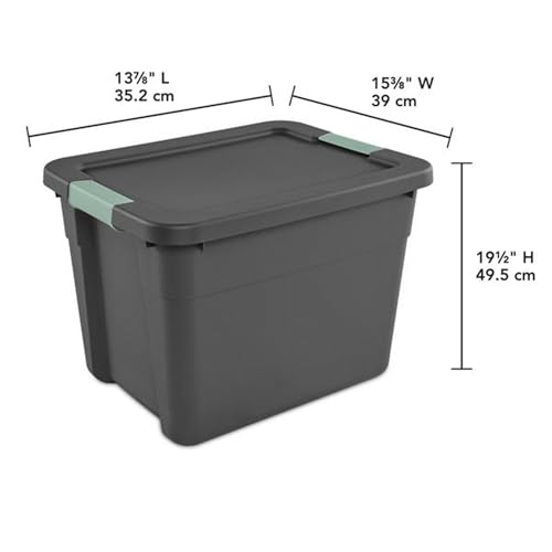 Sterilite 24 Pack Latch Tote, Stackable Plastic Storage Container, 12 Gallon, Gray/Green