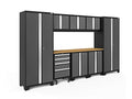 NewAge Products Garage Storage Cabinets Steel Bold Series 9 Piece Sets Includes Bamboo Worktop, Multi-Use lockers, Wall, Base and Rolling Tool Cabinets, Gray, 50408