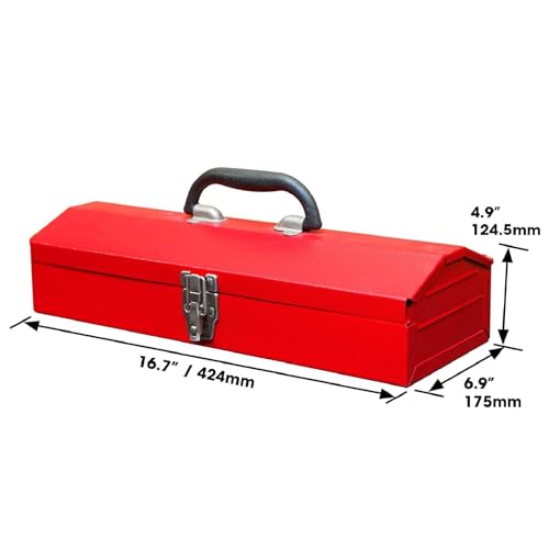 BIG RED ATB213-1 Torin Portable Steel Tool Box: 16" Hip Roof Style with Metal Latch Closure, Red
