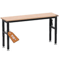WORKPRO 72" Adjustable Workbench, 3000 LBS Load Capacity Hardwood Garage Workbench with Power Outlets, Rubberwood Top Heavy-Duty Workstation for Workshop, Garage, Home