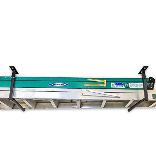StoreYourBoard Adjustable Overhead Ladder Rack – Garage Organizer Ladder Shelf for Step & Extension Ladders - Storage Racks and Shelving for Garage Organization - Ceiling Mounted - Holds 75 lbs