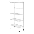 SafeRacks - NSF Certified Storage Shelves, Zinc, Heavy Duty Steel Wire Unit with Wheels and Adjustable Feet, Garage or Bakers Rack, Kitchen, Pantry Shelf - (18"x36"x72" 5-Tier) (Silver)