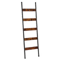 HOOBRO Blanket Ladder, 5-Tier Towel Rack with Hooks, Wall-Leaning Blanket Rack, Decorative Display Ladder Shelf, for Scarves, Industrial, Living Room, Bedroom, Rustic Brown and Black BF52CJ01