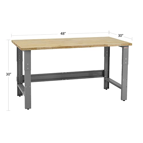 Table & Workbench: 1" Thick Solid Oiled Wood Butcher Block Top, Height Adjustable - 30" D x 48" L x 30" - 36" H - by BenchPro