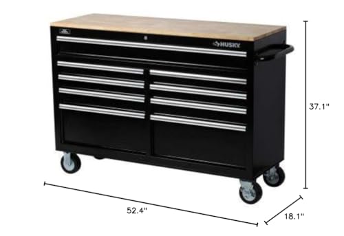 Husky 52 in. W 9-Drawer Mobile with 5 in. x 2 in. casters Work Bench in Black