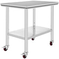 Vevor Mophorn Stainless Steel Work Table 36x24 Inch with 4 Wheels, Casters Heavy Duty Food Prep Worktable for Commercial Kitchen Restaurant, Silver