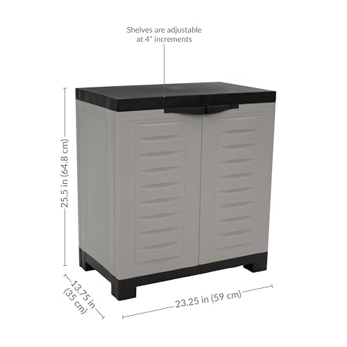 Sunnydaze 25.5" H Resin Garage Storage Cabinet - Garage Cabinet with Adjustable Shelf - Freestanding Utility Storage for Laundry Room, Office, Basement - Gray