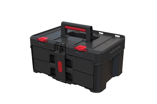 Stack N’ Roll 4-Piece Rolling Tool Storage System – Includes Large Rolling Tool Box, 2-Drawer Tool Box & 2 Tray Organizers | Modular Stackable Tool Storage with Wheels for Garage & Workshop