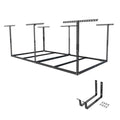 FLEXIMOUNTS 4x8 Overhead Garage Storage Rack without Decking,plus 2-Pack Add-On Storage Utility Hook Accessory,600lbs Weight Capacity,Black