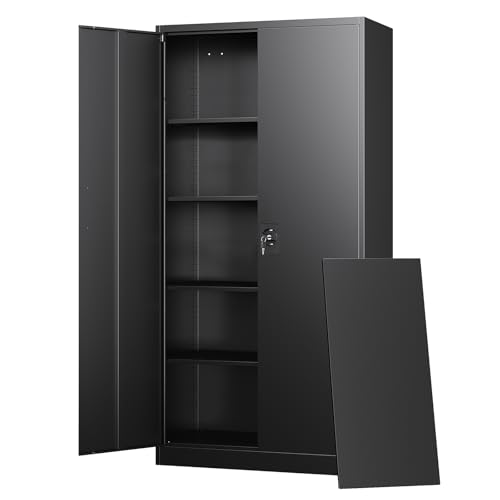 Letaya Metal Garage Storage Cabinets with Lock Door and Adjustable Shelves, Steel Tool Cabinets for Home,Office,Warehouse Organisieren (Black)