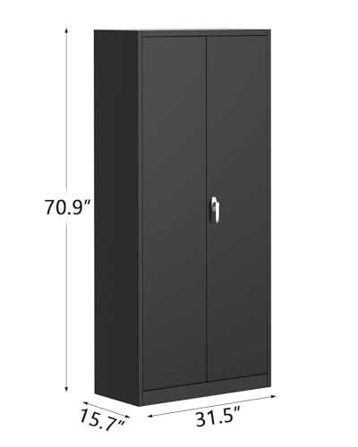 GarveeHome Metal Storage Cabinet with Lock, Steel Tool Cabinet with 4 Adjustable Shelves and 4 Adjustable Feet,Storage Organization for Home, Garage, Office, Shop