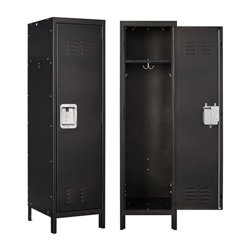 Anxxsu Metal Storage Locker, Lockable Employees Metal Locker with Door, 55" Height Steel Locker for Home, School, Office, Gym (Retro Black)
