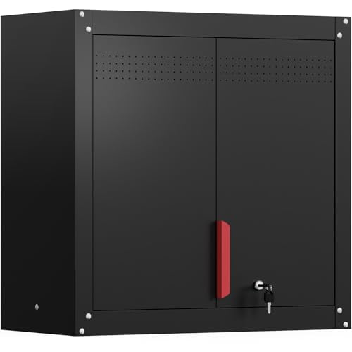 Kelueo 30" Metal Garage Wall Cabinet,Metal Wall Cabinets with Lock & Adjustable Shelf,Wall Mounted Garage Cabinet with Handle & Magnetic Door & Anti-Fall Rails for Repair Shop