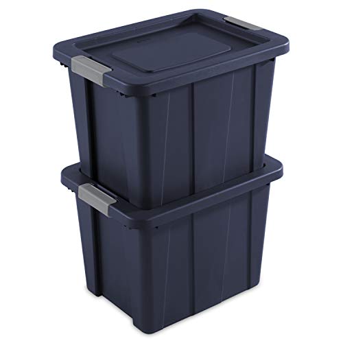 Sterilite 18 Gal Latching Tuff1 Storage Tote, Stackable Bin with Latch Lid, Plastic Container to Organize Garage, Basement, Blue Base and Lid, 6-Pack, Dark Indigo