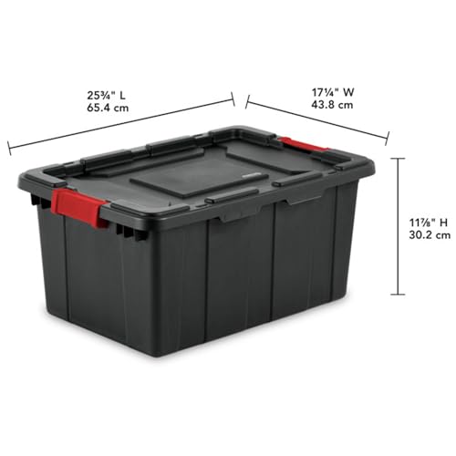Sterilite 6-Pack Industrial Tote, Plastic Storage Bins with Lids, 15 Gallon, Black - Heavy-Duty Organizing Containers for Closet, Bathroom, and Office