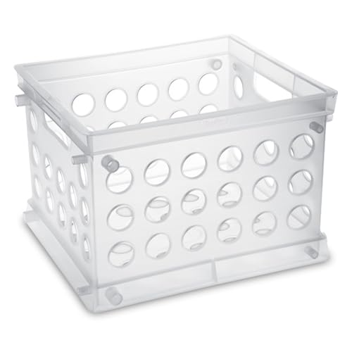 Sterilite Mini Crate, Stackable Plastic Storage Bin with Handles, Organize Home, Garage, Office, School, Dorm Room, Clear, 36-Pack