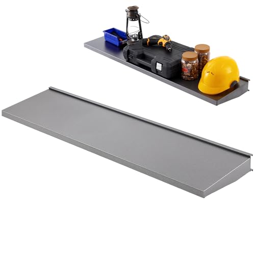 DoubleFill 1 Pack 48 x 12 Inches Heavy Duty Solid Shelf Steel Wall Mount Floating Shelf Holds 50 Lbs for Storing Seeds, Fertilizer, Garden Tools, General Supplies (Black)