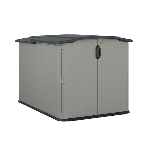 Suncast 138 Cu Ft Horizontal Outdoor Storage Shed, 57.5"x79.75"x52" Glidetop Outdoor Shed with Sliding Lid, Resin Storage Sheds with Floor for Bikes, Motorcycles, & Lawn Mower, Made in the USA