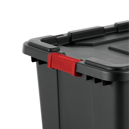 Sterilite 12-Pack Industrial Tote, Plastic Storage Bins with Lids, 27 Gallon, Black - Heavy-Duty Organizing Containers for Closet, Bathroom, and Office