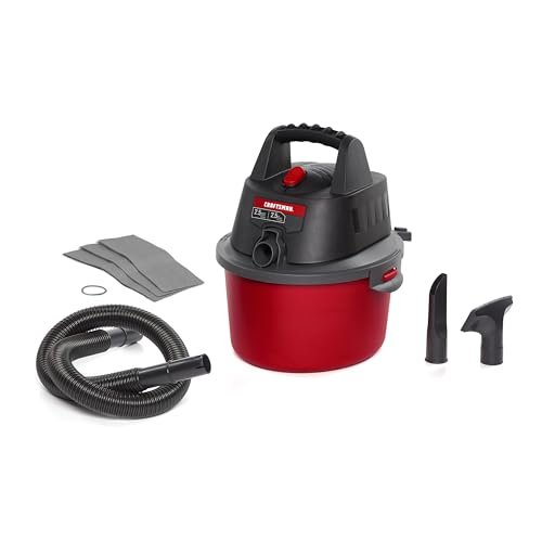 CRAFTSMAN CMXEVBE17250 2.5 Gallon 2.5 Peak HP Wet Dry Vac, Portable Shop Vacuum Wet and Dry with 4 Filter Bags, Hose and Attachments for Cleaning in the Home