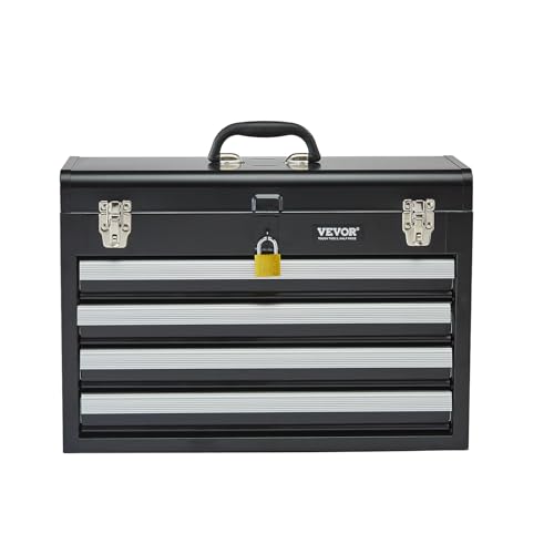 VEVOR Metal Tool Box, 20.5-inch, Portable Metal Tool Box with 4 Drawers, Small Tool Chest with EVA Liners, Ball Bearing Slide Drawers Locking & Powder Coated Finish, Multi-Function Tool Organizer