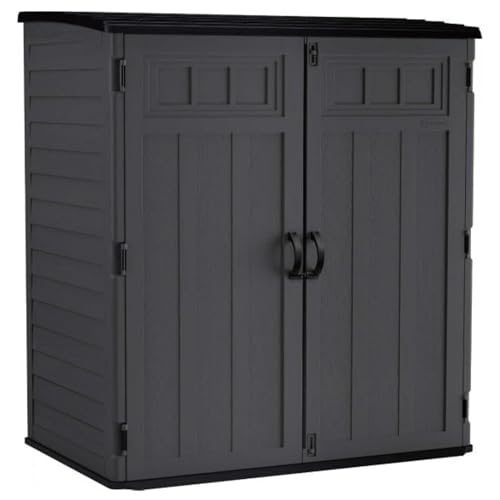 Suncast 106 Cubic Foot Extra Large Vertical Shed Outdoor Waterproof Resin Storage Cabinet with Doors for Patio, Garage, Garden, and Tools, Peppercorn