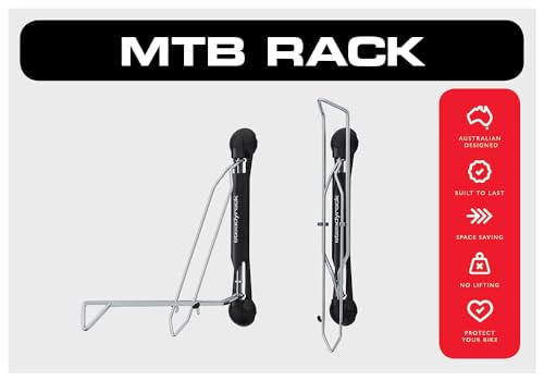 Steadyrack Bike Rack – Pivoting Mountain Bike Rack, Holds Up to 77 lbs, Fits 24"-29" Wheels, 2.1"-2.8" Tires, Foldable Wall Mount for Space-Saving Bicycle Storage