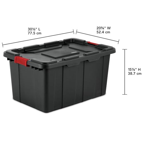 Sterilite 12-Pack Industrial Tote, Plastic Storage Bins with Lids, 27 Gallon, Black - Heavy-Duty Organizing Containers for Closet, Bathroom, and Office