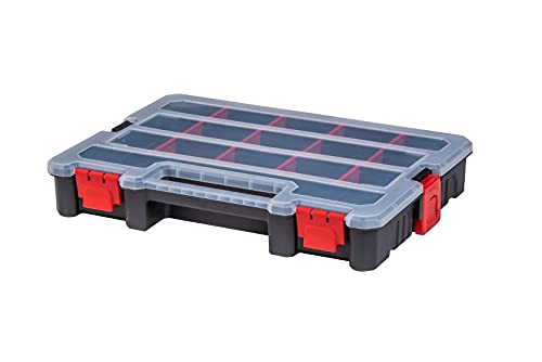 2-Pack Small Parts Organizer Box – Stackable Hardware Storage Organizer Case with 20 Compartments & Dividers – Screw, Nut, Bolt, Drill Bit Organizer for Garage, Workshop, Crafts