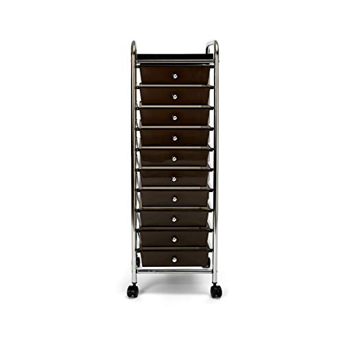 Seville Classics 10-Drawer Multipurpose Mobile Rolling Utility Storage Organizer with Tray Cart, Black