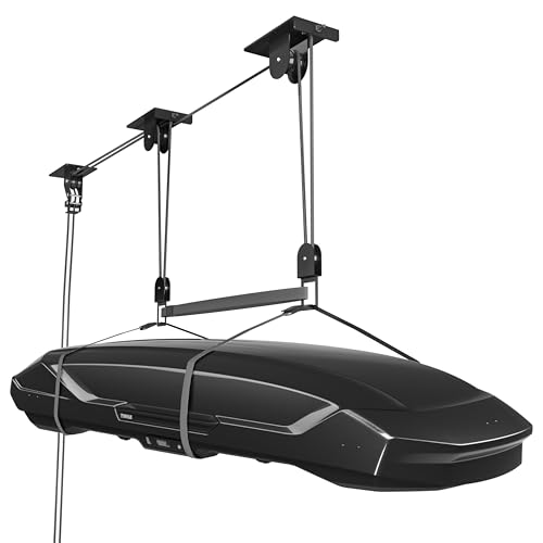 TRUSOON 2025 Upgrade Cargo Box Garage Pulley System, Garage Ceiling Hoist Heavy-Duty Holds up to 150 lbs Capacity, Fit 10-18 Foot Ceilings, Black