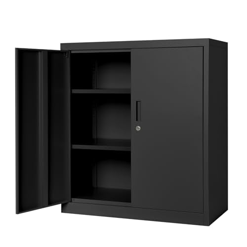 MilleLoom Metal Storage Locker, 36" Heavy Duty Garage Storage Cabinet with Locking Doors and Adjustable Shelves, Lockable Steel File Cabinet for Home Office Black