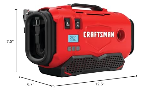 CRAFTSMAN V20 Tire Inflator Portable Air Compressor, Car Air Pump, 3 Modes Tire Pump: Cordless, 120V Corded, and 12V Car Adapter, Battery Sold Separately (CMCE520B)