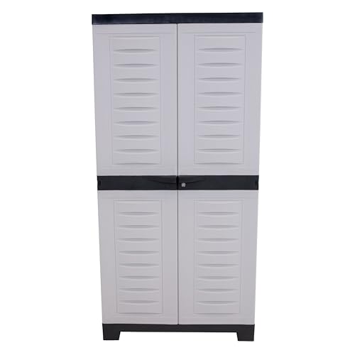 Sunnydaze 48" H Resin Garage Storage Cabinet - Garage Cabinet with Lockable Doors and Adjustable Shelves - Freestanding Utility Storage for Laundry Room, Office, Basement - Gray/Charcoal Trim