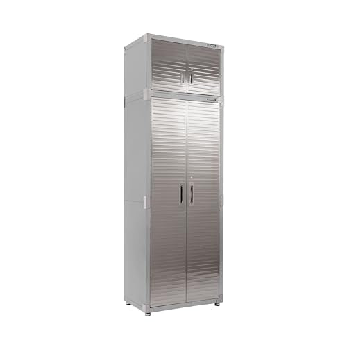 Seville Classics UltraHD 2-Piece Heavy Duty Mega Solid Steel Metal 2-Door Lockable Stacker Wall Storage, Cabinet Set Organizer for Garage, Office, Classroom, Graphite, 30" W x 18" D x 90.5" H