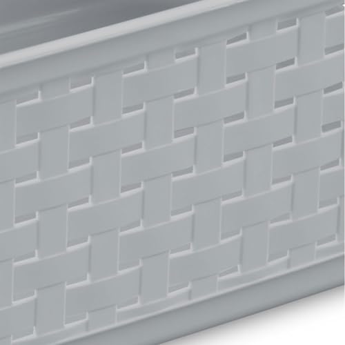 Sterilite Short Plastic Weave Storage Basket, Bin Organization for Countertops, Tabletops and Shelves for Crafts, Jewelry, Gray, 18-Pack
