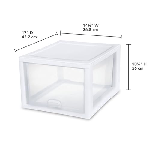 Sterilite 8-Pack 27 Quart Stacking Drawer, Clear Storage Closet Organizer, White Frame - Stackable Modular Plastic Drawers for Clothes, Accessories, Craft Supplies, Shoes or Linens